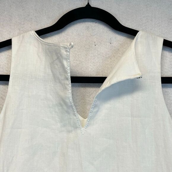TOMMY BAHAMA Dress XS White Linen Sleeveless Embroidered Lined V-Neck Pockets - Picture 10 of 11